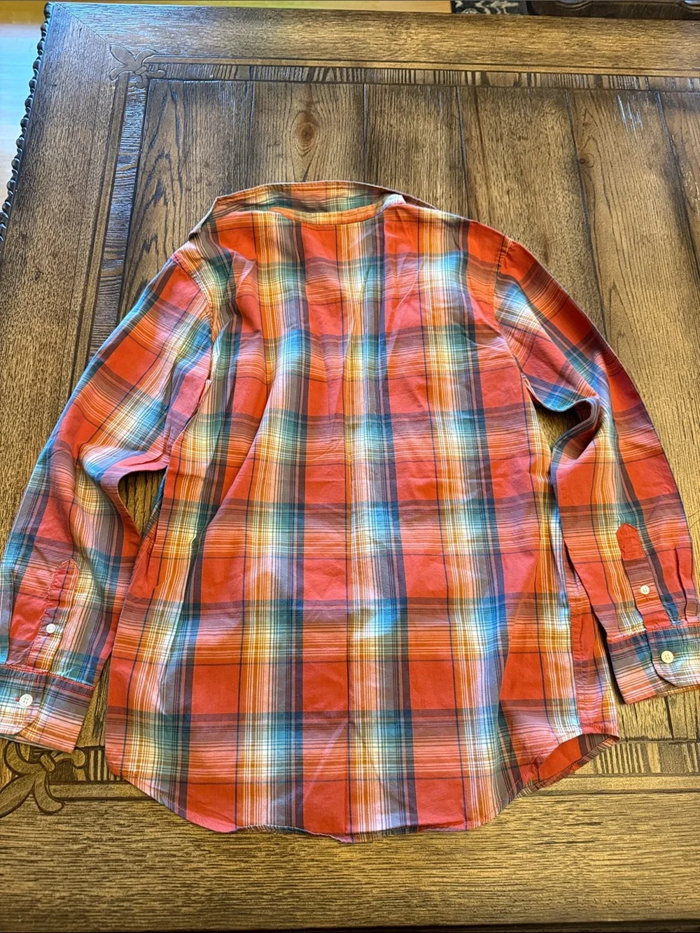 Old Navy Boys Red Plaid Button-Down Shirt with Blue Accents